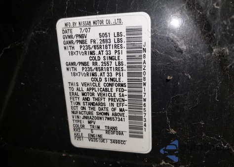 2007 Nissan Murano Se z USA, uszkodzony, nr VIN JN8AZ08W17W657341